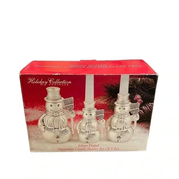 Godinger Holiday Collection Silver Plated Christmas Snowman Candle Holders Set - Picture 11 of 14
